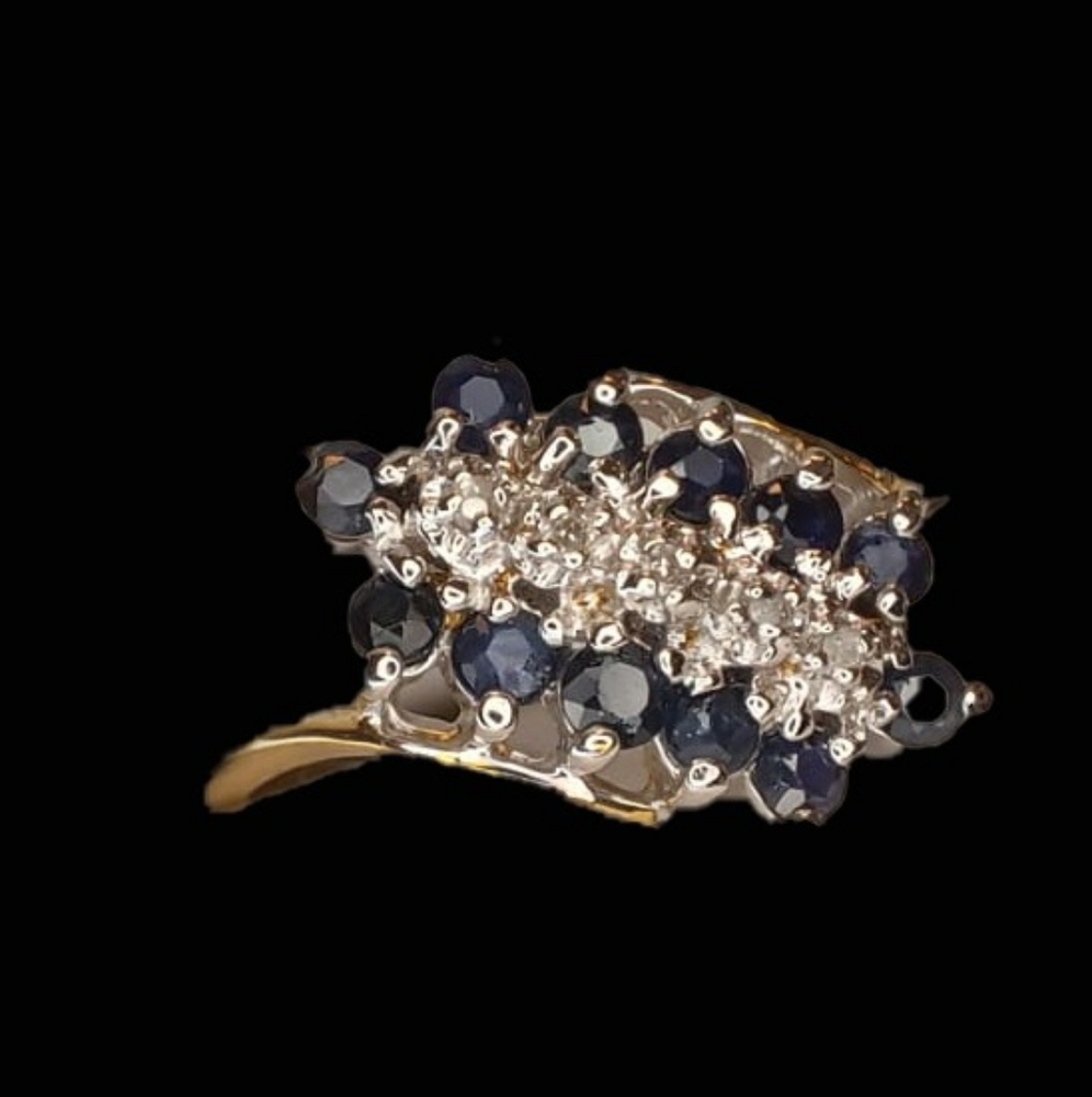 Sapphire diamond yellow gold ring new